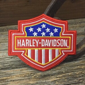 送料無料 ハーレー B＆S ロゴ 刺繍 ワッペン ◆ Harley HD アイロンパッチ 星条旗風 CAWP42