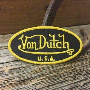 ボンダッチ USA 楕円形 ロゴ ワッペン ◆ Von Dutch アイロン接着対応 パッチ 黒地 黄文字 CAWP082