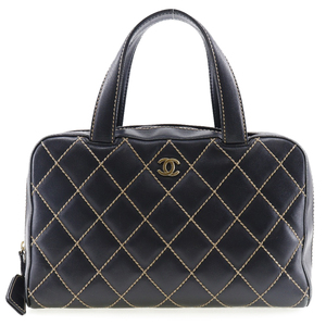 CHANEL シャネル ワイルドステッチ ミニボストン A14692 ハンドバッグ カーフ 黒 レディース【I171823347】中古