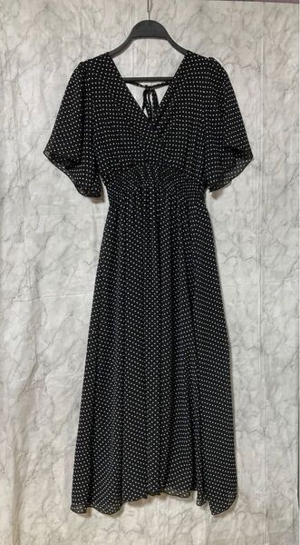 美品 ドット カシュクール風 ロングワンピース