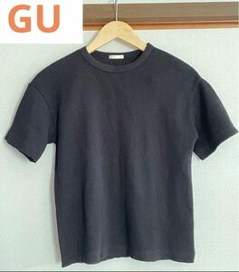 ☆美品☆GUレディース カットソー リブ　Tシャツ 半袖 黒　Uネック　最終お値下げ済み！！