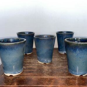 植木鉢 蘭鉢 5点セット 生子 青 水色 釉 シンプル 小品盆栽 ミニ盆栽 山野草 草花 花 園芸 ガーデニング 鉢 盆栽鉢