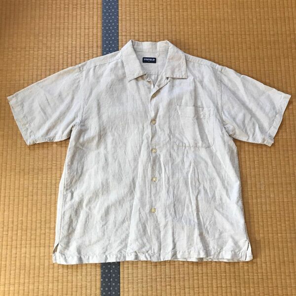 90s OLDUNIQLO コットンリネンオープンカラーシャツ 半袖シャツ