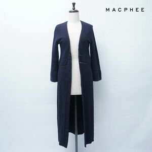 美品 MACPHEE マカフィー トゥモローランド 18SS コットン 七分袖ボタンロングカーディアン レディース 紺 ネイビー サイズ36*FC388