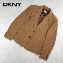 美品 DKNY ダナキャランニューヨーク ストライプ テーラードジャケット 総裏 レディース 茶色 ブラウン サイズ2*FC394_画像1