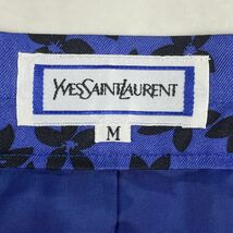 美品 Yves Saint Laurent イヴ サンローラン 花柄シルクタイトスカート ミニ丈 裏地あり サイドジップ 青 ブルー サイズM*FC770_画像6