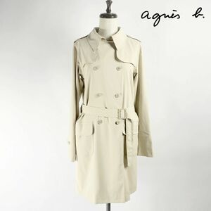 美品 agnes b. アニエスベー ダブルブレスト ベルト付き スプリングコート レディース アウター ベージュ サイズ36*FC236