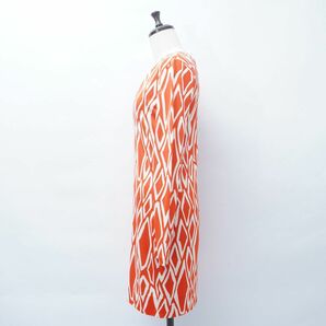 美品 DIANE von FURSTENBERG ダイアンフォンファステンバーグ 総柄タイトワンピース 膝丈 裏地なし オレンジ 白 サイズ0*FC809の画像2