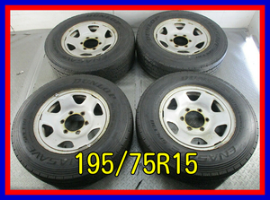 ■中古タイヤホイール■　15インチ 6J +30 6H 139.7 DUNLOP SPLT38 195/75R15 109/107L LT トラック ４本 夏 サマー 激安 送料無料 I147