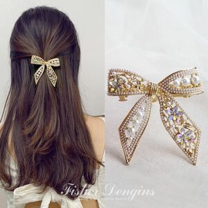 リボンバレッタ　 ヘアアクセサリー かんざし シュシュ　ヘアクリップ　髪飾り　パール