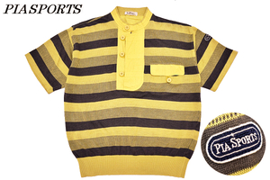 Y-6349* free shipping * beautiful goods *PIA SPORTS Piasports * spring summer made in Japan Leica yellow border linen knitted short sleeves summer sweater M