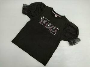 【再値下げ！即決！】★mezzo piano junior/メゾピアノジュニア★子供服 半袖Tシャツ パフスリーブ レース ブラック サイズS（140）