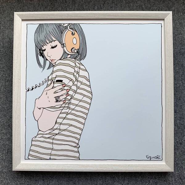 ■江口寿史『date course』 LPサイズ 額入り 貴重イラスト 印刷物 ポスター風デザイン 額装品 アートフレーム インテリア
