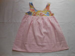  no sleeve. One-piece Liberty manner floral print *W gauze pink 90 hand made 