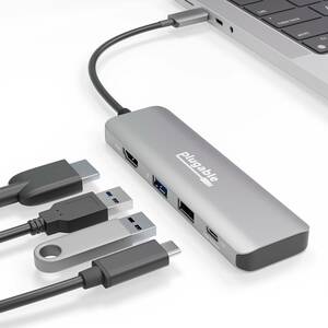 Plugable USB-C 4-in-1 マルチポートハブ 100W パススルー充電対応 4K 60Hz HDMI ポート Windows Mac Chromebook Thunderbolt 互換 