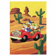 ディズニー　ドナルドとヒューイ＆デューイ＆ルーイ　ポストカード（荒野を車で）　イタリア製　1980年代～1990年代_画像1