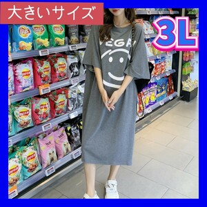 ワンピース　Ｔシャツワンピース　新品　大きいサイズ　2XL　3L　ロングワンピース