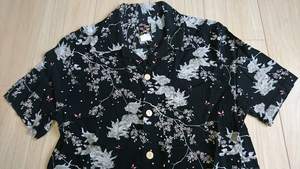 美品 和柄 獅子×桜 Oniwasoto オニワソト アロハシャツ レーヨン100％ アメリカン ヴィンテージ L ブラック