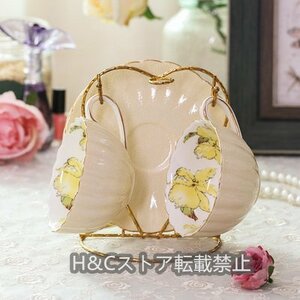  tea cup coffee cup saucer Western-style tableware tea utensils 2 customer set storage stand attaching spoon attaching present yellow 