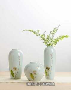 景徳鎮　花瓶　手描き　3点セット　シンプル 磁器　置物　装飾