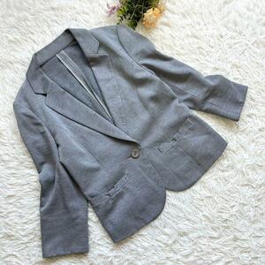 E5273　一点物　テーラードジャケット【M〜L】アウター リボンデザイン 7分袖 グレー　灰色