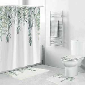  new goods shower curtain toilet cover bathroom mat leaf ..4 point set mold proofing water-repellent atmosphere decoration light weight speed . bath supplies #3