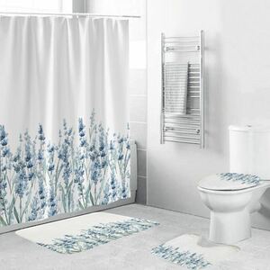  new goods shower curtain toilet cover bathroom mat blue floral print 4 point set mold proofing water-repellent atmosphere decoration light weight speed . bath supplies 