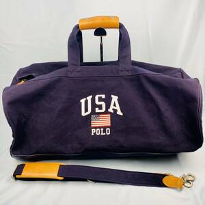 ★美品★ 希少 即決 POLO Ralph Lauren 2way USA 星条旗 キャンバス ボストンバック ネイビー レザー ブラウン ポロ ラルフローレン