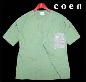 新品!! コーエン coen 異素材ポケット ノーカラー 半袖 シャツ オリーブ (XL) 送料安☆ユナイテッドアローズ メンズ SMITH’S 春夏 初秋 LL