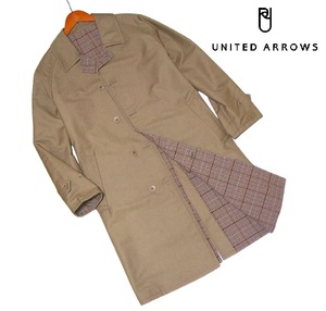 新品! ユナイテッドアローズ リバーシブル バルカラーコート ベージュ (S) ☆ UNITED ARROWS メンズ チェック ロング 定価1.5万 ★