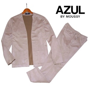 新品!! アズールバイマウジー Fスエード ノーカラー セットアップ ベージュ (L) ☆ AZUL BY MOUSSY メンズ 裏地無 ストレッチ ジャケット