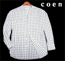 新品!! コーエン coen 綿麻 バンドカラー 長袖 シャツ ホワイト (XL) 送料安 ユナイテッドアローズ メンズ リネン混 格子チェック 春夏 LL_画像1