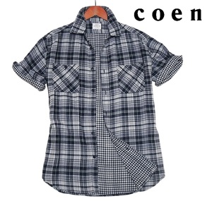 新品!! コーエン coen Wガーゼ チェック柄 半袖 シャツ ブラック (XL) 送料安☆ユナイテッドアローズ メンズ ゆったり 綿100％ 夏物 黒 LL