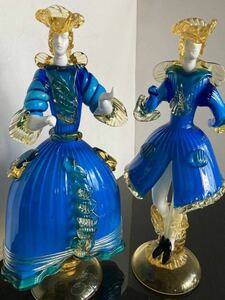 MUSEO DELL'ARTE　VENEZIANA ヴェネツィアンガラス　貴公子 貴婦人 ペア 35cm Murano ムラーノ　北一ヴェネツィア美術館