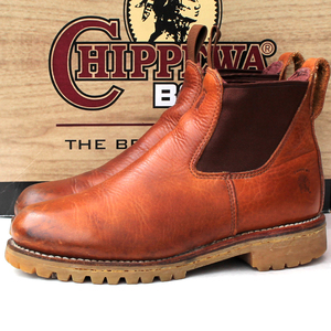 CHIPPEWA チペワ★サイドゴアブーツ 7.5EE＝25.5 ショートウエスタンブーツ バイカー メンズ USA レザー ブラウン p i-394