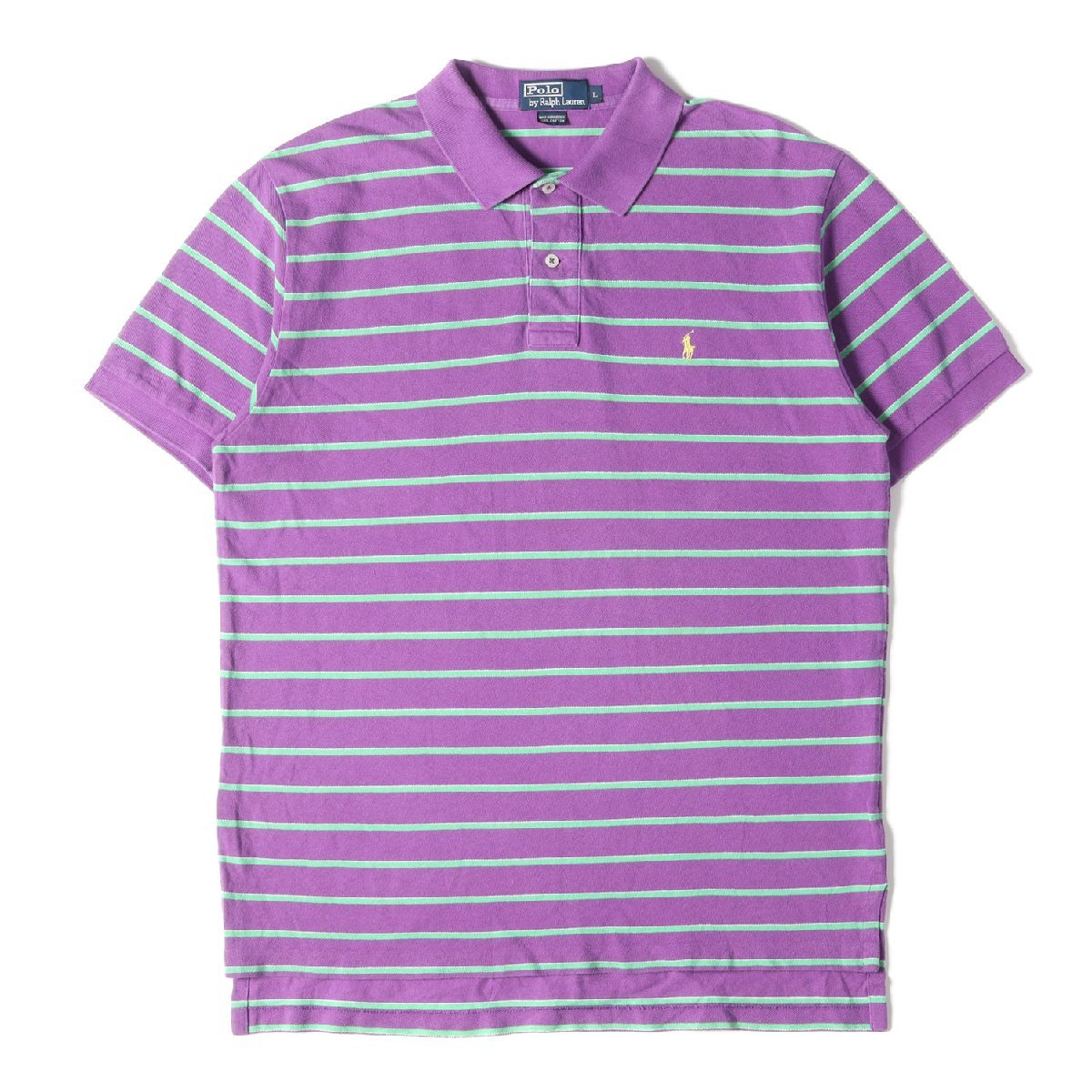 POLO Ralph Lauren ポロ ラルフローレン ポロシャツ サイズ:L 90s - 00s ワンポイント ボーダー 半袖 ポロシャツ パープル ライトグリーン