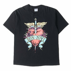 Vintage Rock Item ヴィンテージロック 00s Bon Jovi ダガー&ハート クルーネック Tシャツ USA製 ブラック L ロック バンド 00年代 古着