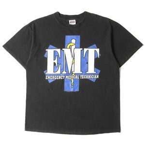 90s EMT 救急救命士 ロゴマーク クルーネック 半袖 Tシャツ 90年代 TULTEX タルテックス ブラック 黒 XL 90s - 00s ヴィンテージ古着