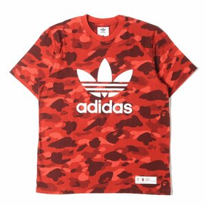 A BATHING APE ア ベイシング エイプ adidas トレフォイルロゴ カラーカモ 猿迷彩 クルーネック 半袖 Tシャツ CAMO TEE 18AW レッド XO