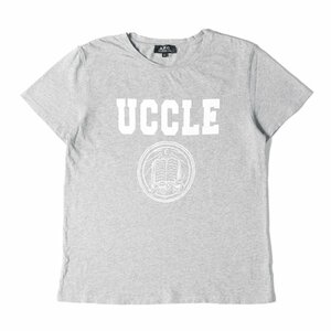 A.P.C. アーペーセー Tシャツ サイズ:S UCCLE ロゴ プリント クルーネック 半袖 Tシャツ カレッジ 霜降り グレー トップス カットソー