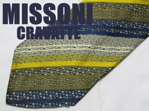 NA 389 【期間限定お試し】ミッソーニ MISSONI CRAVATTE ネクタイ ベージュ系 マルチカラー 光沢 金糸 レジメンタル ストライプ ジャガード