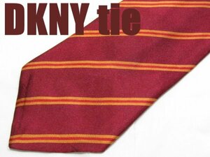 NA 367 【期間限定お試し】ダナキャラン DKNY tie ネクタイ 赤系 オレンジ 光沢 レジメンタル ストライプ プリント