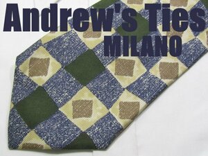 NA 455 【期間限定お試し】アンドリュータイズ Andrwew's Ties MILANO ネクタイ 青系 マルチカラー 小紋柄 アート ジャガード