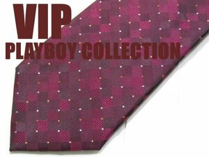 NA 479【期間限定お試し】 プレイボーイ VIP PLAYBOY COLLECTION ネクタイ エンジ系 光沢 マイクロドット 格子柄 ジャガード