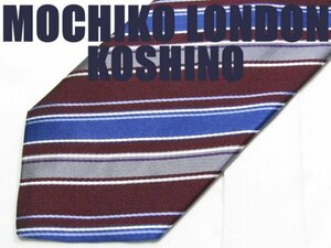 NA 494 【期間限定お試し】ミチコロンドン MICHIKO LONDON KOSHINO ネクタイ エンジ系 光沢 銀糸 レジメンタル ストライプ ジャガード