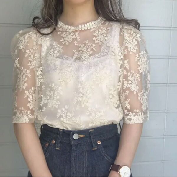 NODE. see-through flower topsレーストップスTシャツ