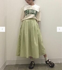 GU タックフレアミディスカート(ギンガム)Green Sサイズ