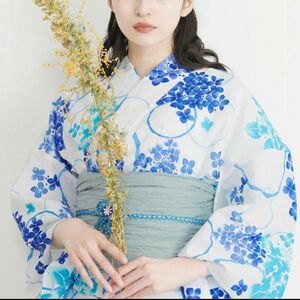 dita 浴衣　朝凪の泡沫紫陽花　花柄　ブルー　グリーン　浴衣5点セット