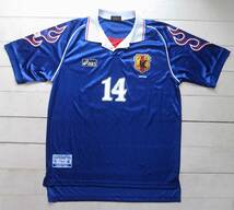 1998年フランスW杯 サッカー日本代表 炎ユニフォーム 14番 OKANO asics/日本製 XXL ワールドカップ ジョホールバルの歓喜_画像1