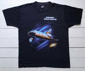 90's NASA Kennedy space center スペースシャトルTシャツ L 黒 USA製 フルーツオブザルーム ビンテージ ケネディ宇宙センター 黒タグ